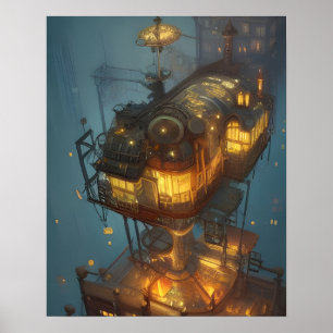 Poster Imaginaire Steampunk City Vue aérienne