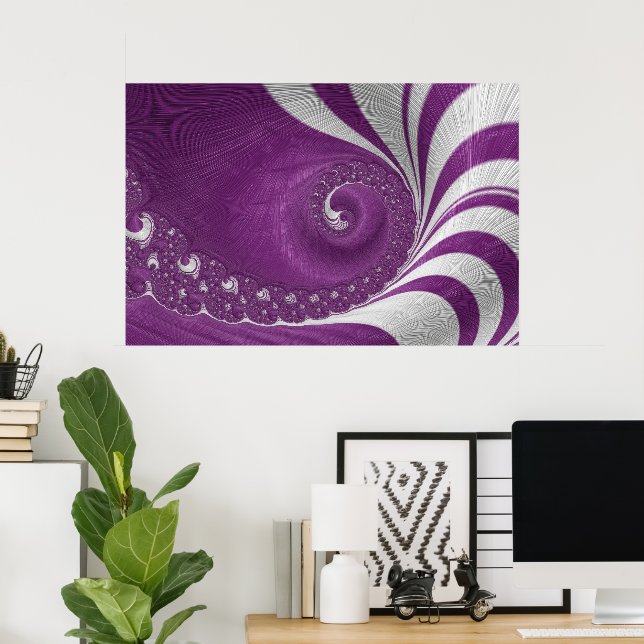 Poster Imaginaire strié psychédélique violet et vortex bl (Bureau à domicile)