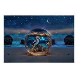 Poster Imaginaire surréaliste de Seahorse et Starfish Bea