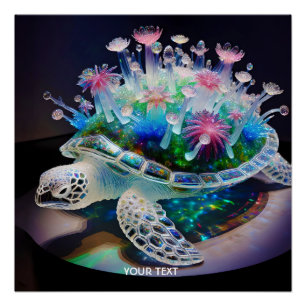 Poster Imaginaire Tortue mignonne Fleurs de verre