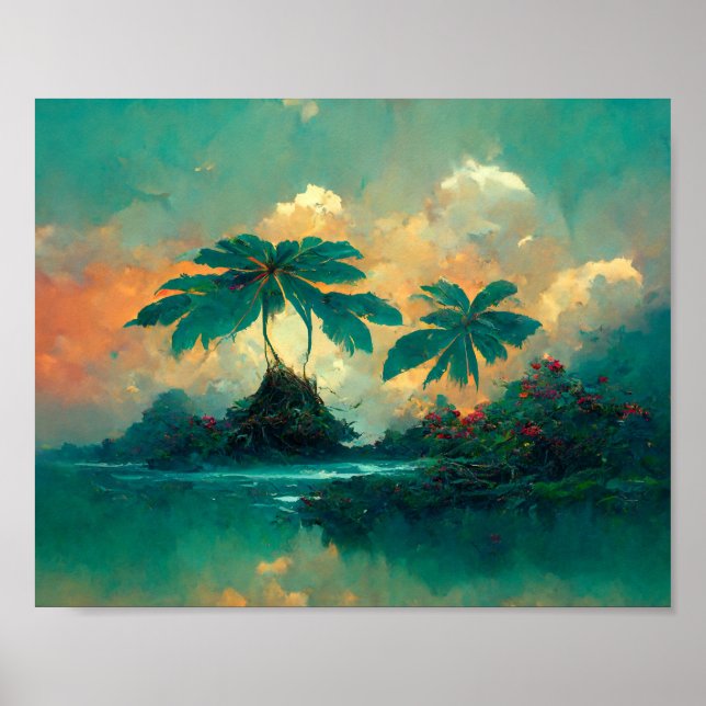 Poster Imaginaire tropical Mer & Palmiers (Devant)