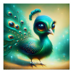 Poster Imaginaire vert mignon bébé paon