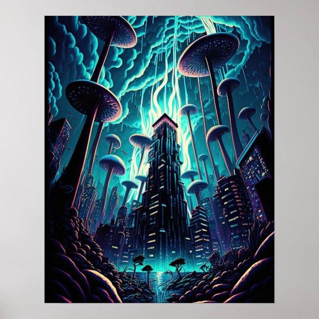 Poster Imaginaire Ville de Champignons (Devant)