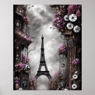 Poster Imaginaire Whimsical Steampunk Tour Eiffel Paris