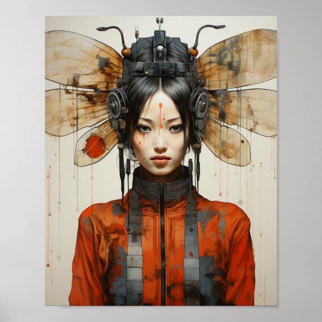 Poster Imaginaire Woman and Insect Wings Scifi AI Art (Devant)