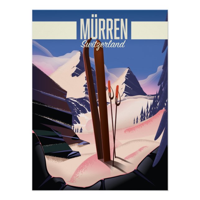 Poster Impression d'affiches de ski de Murren Suisse. (Devant)