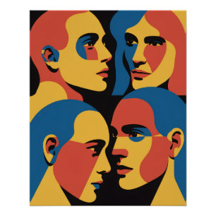 Poster Impression d'art de grille de visages abstraits, V