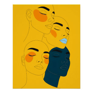 Poster Impression d'art en ligne abstraite, quatre visage