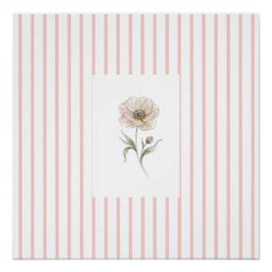 Poster Impression d'art mural rayée rose avec rose aquare