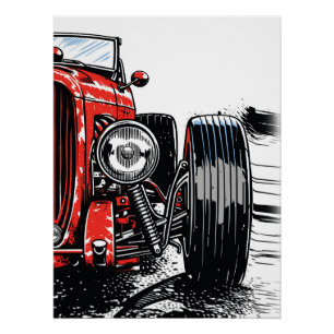 Poster Impression d'art pop avant d'une voiture rétro rou