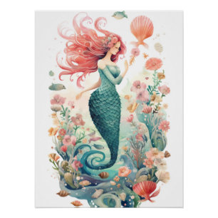 Poster Impression d'art sous-marin de sirène envoûtante