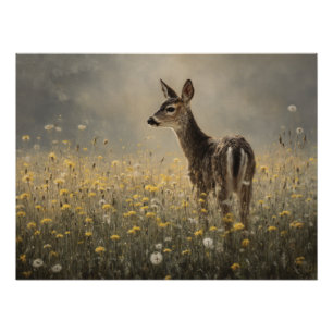 Poster Impression de faon de prairie brumeuse