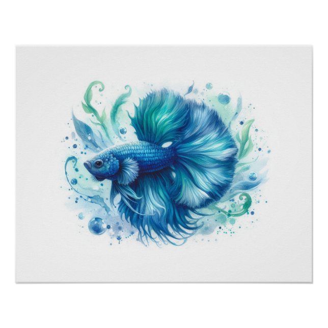 Poster Impression d'un poisson bleu vibre (Devant)