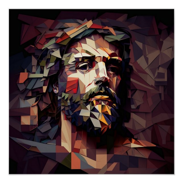 Poster Impression Sur Bois Jésus Christ cubisme (Devant)