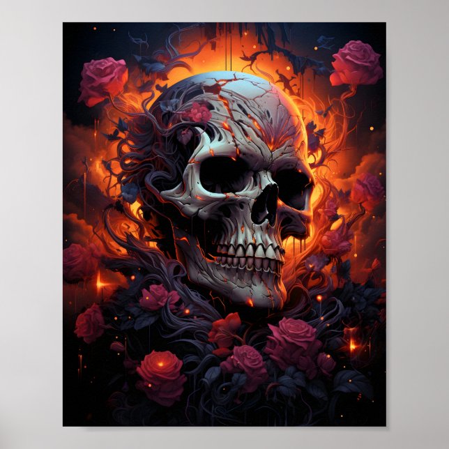 Poster Impressionnant Art Du Crâne D'Halloween En Rose Vi (Devant)