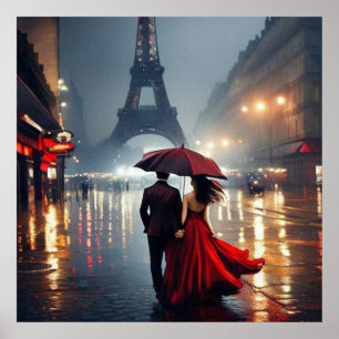 Poster Impressionnisme France Tour Eiffel et couple