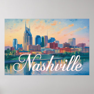 Poster Impressionniste de la skyline de Nashville Tenness
