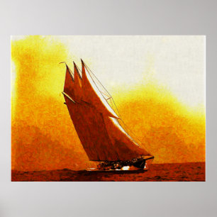 Poster Impressionniste Vintage Racing Yacht Atlantic Post