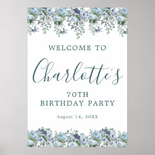 Poster Imprimable 70e anniversaire Blue Floral Bienvenue