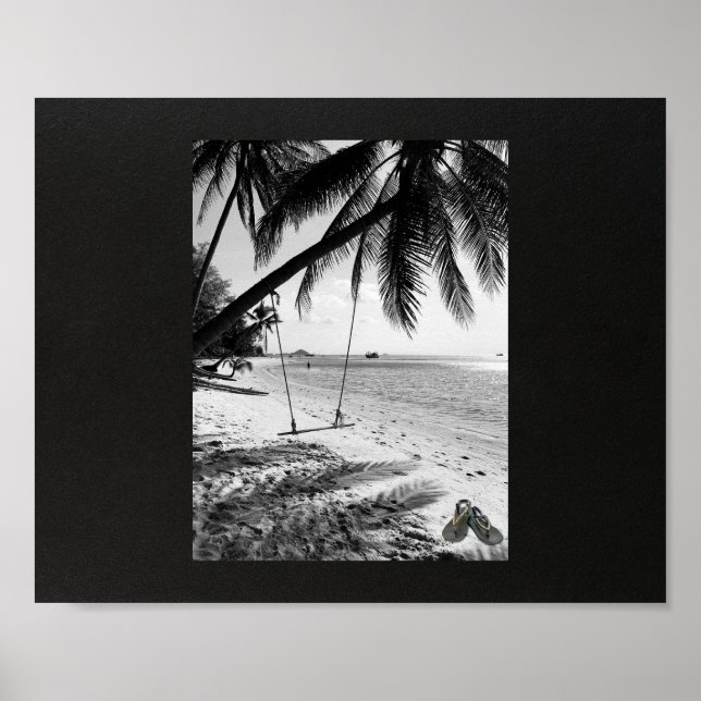 Poster imprimable Mur tropical noir et blanc (Devant)
