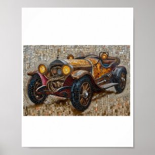 Poster Imprimable Steampunk Classic Car Faux Mosaic 027