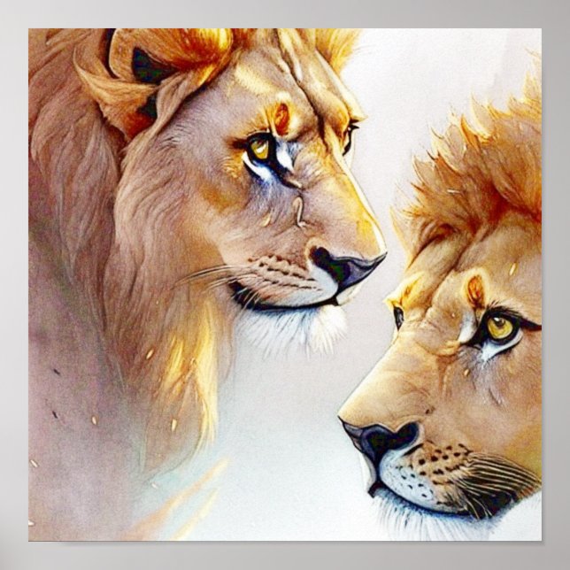 Poster Imprimantes Lion Retro - Mur d'Art classique (Devant)
