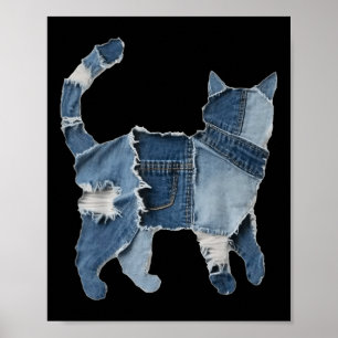 Poster Imprimé Animal de Chat de Patch en Denim Drôle Rét