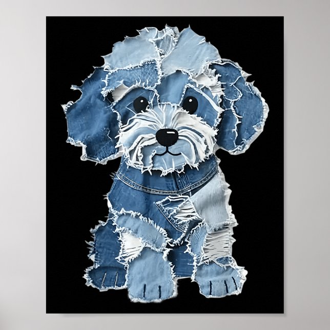 Poster Imprimé animal de chien de patch en denim drôle ré (Devant)