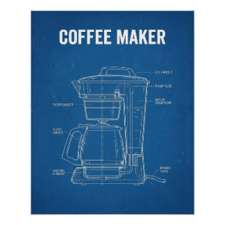 Poster Imprimé Bleu de Machine à Café Rétro
