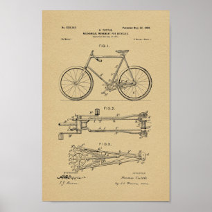 Poster Imprimé Brevet de vélo Vintage 1900