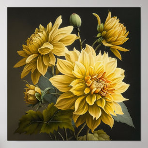 Poster imprimé Dahlias Jaune