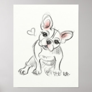 Poster imprimé d'art bulldog français | esquisse rapide