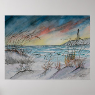 Poster imprimé d'art de plage du phare