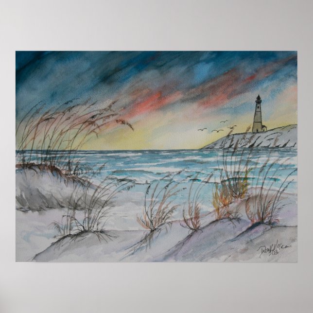 Poster imprimé d'art de plage du phare (Devant)