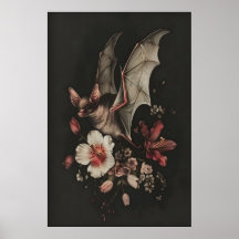Imprimé d'art mural floral chauve-souris sombre Co