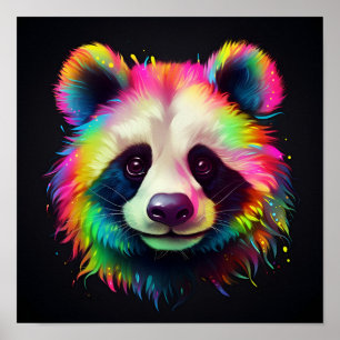 Poster imprimé d'art numérique de l'ours de néon coloré,