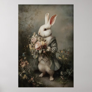Poster Imprimé de bouquet de veste de lapin victorien, Pâ
