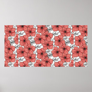 Poster imprimé de fleurs esquissé en couleur vive