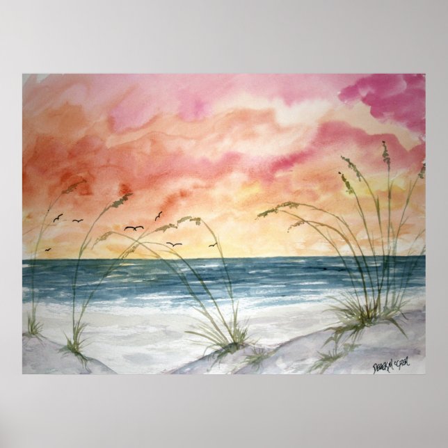 Poster imprimé de l'affiche peinte sur la plage de la mer (Devant)