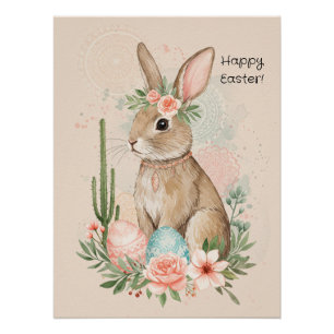 Poster Imprimé de lapin de Pâques bohème - Pastels fantai