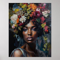 Poster imprimé d'une femme avec une tête de fleurs