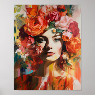 Poster imprimé d'une femme avec une tête de fleurs