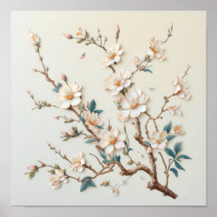 Poster imprimé en fleurs d'amandes blanches