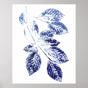 Poster imprimé feuille de bouleau bleu marine