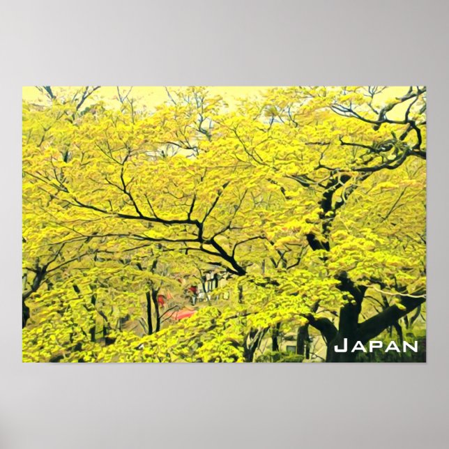 Poster imprimé japonais jaune gingko (Devant)
