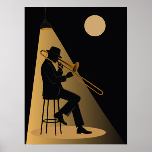 Poster Imprimé Joueur de Trombone de Jazz Jazz Vintage