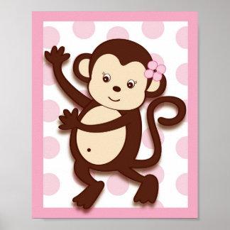 Poster Imprimé mural de pépinière Fille Singe Points Mod