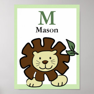 Poster IMPRIMÉ NOM LION Animaux de zoo pour bébé