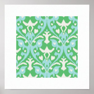 Poster imprimé tribal chic moderne bleu vert ikat motif