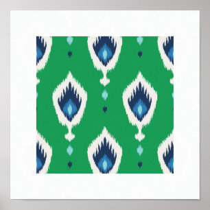 Poster imprimé tribal chic moderne bleu vert ikat motif